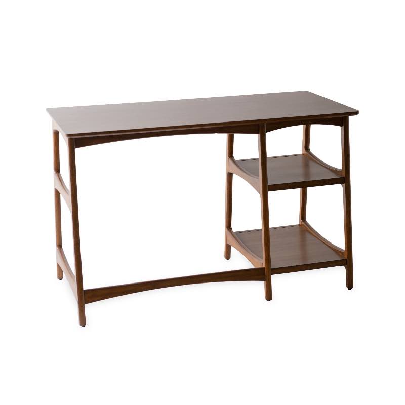 Walnut Mid-Century Modern Writing Desk With Shelves - Walnut